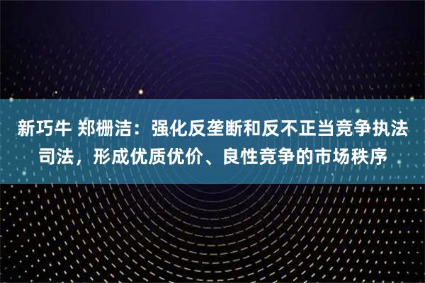 新巧牛 郑栅洁：强化反垄断和反不正当竞争执法司法，形成优质优价、良性竞争的市场秩序